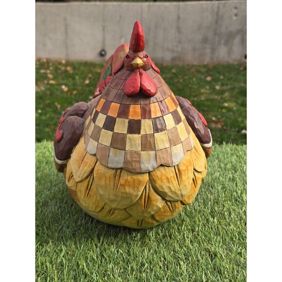 Jim Shore Rooster Chicken Hen Hope Outdoor Living Collection Floral Plaid 12" - Picture 3 of 12